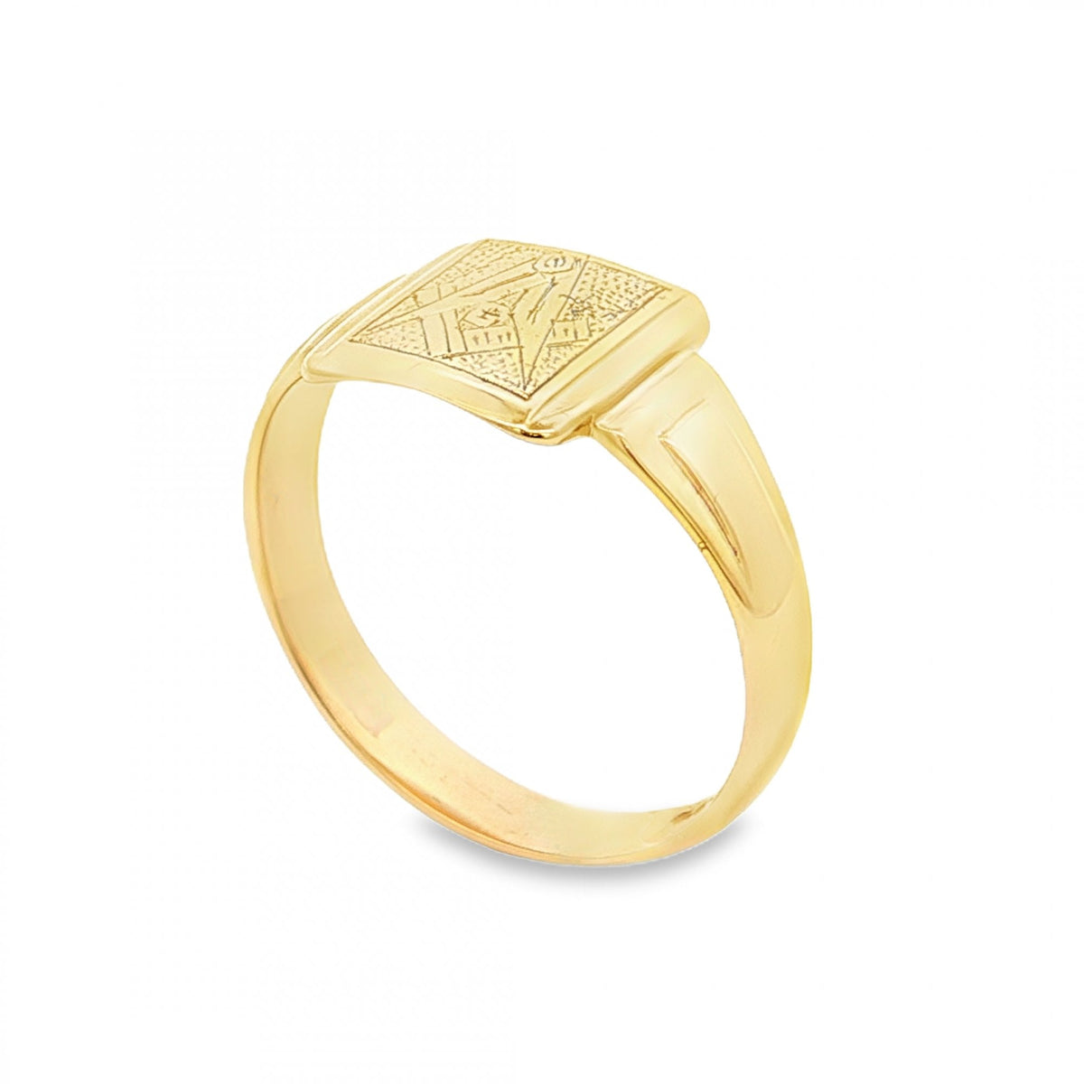 9ct Yellow Gold Masonic Square Signet Ring - Size S½ - 11mm