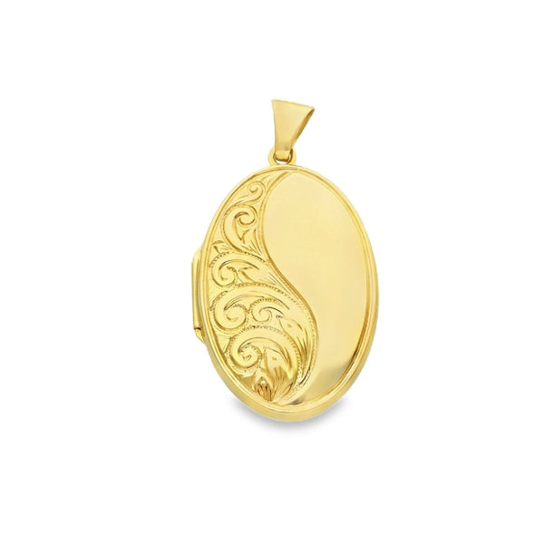 9ct Yellow Gold Oval Half-Feather Locket - 23x35x5mm - 4.9g