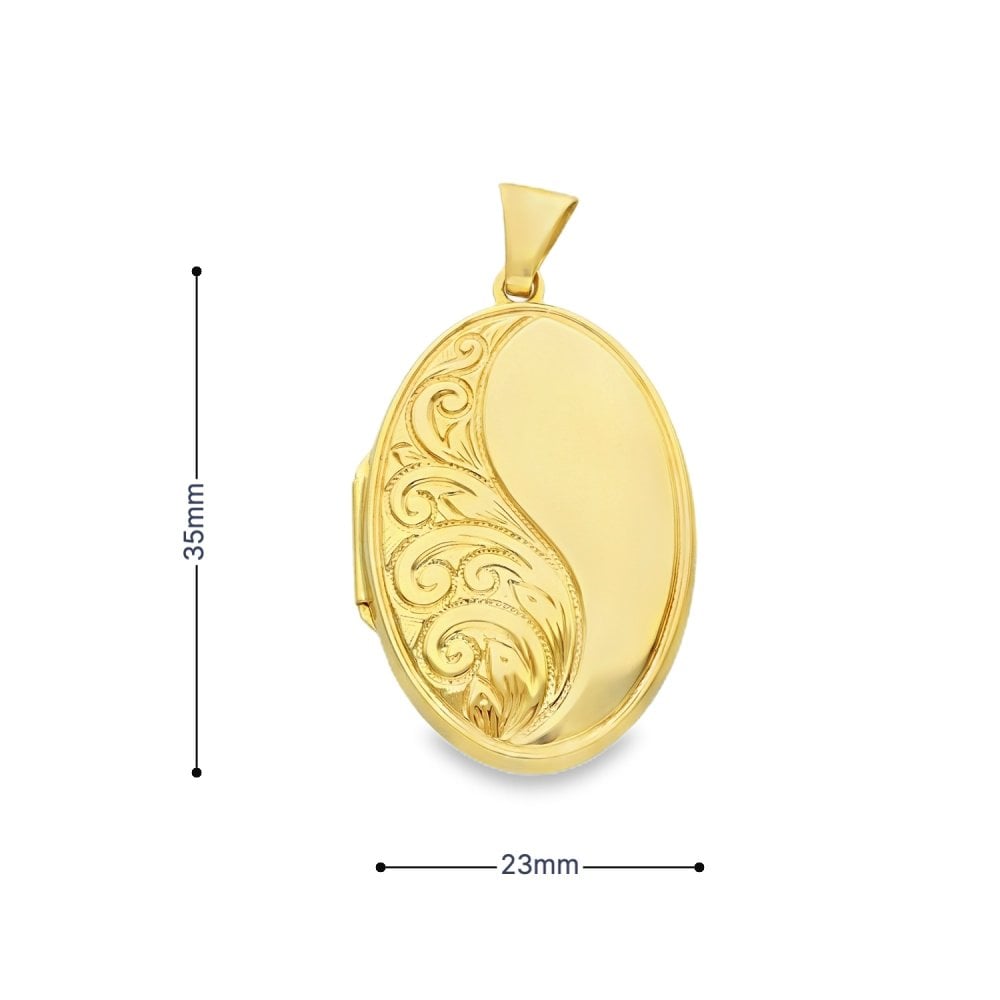 9ct Yellow Gold Oval Half-Feather Locket - 23x35x5mm - 4.9g