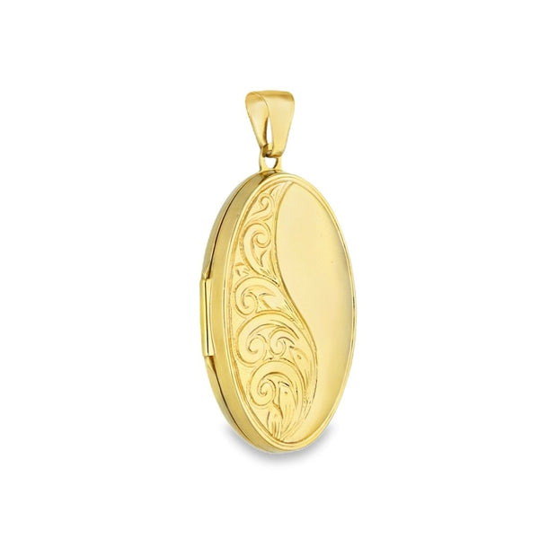 9ct Yellow Gold Oval Half-Feather Locket - 23x35x5mm - 4.9g