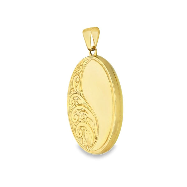 9ct Yellow Gold Oval Half-Feather Locket - 23x35x5mm - 4.9g