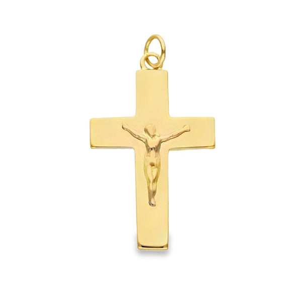 9ct Yellow Gold Crucifix Flat Block Pendant - 26x43x4mm - 12.8g
