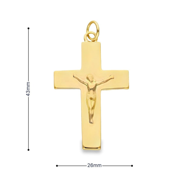 9ct Yellow Gold Crucifix Flat Block Pendant - 26x43x4mm - 12.8g