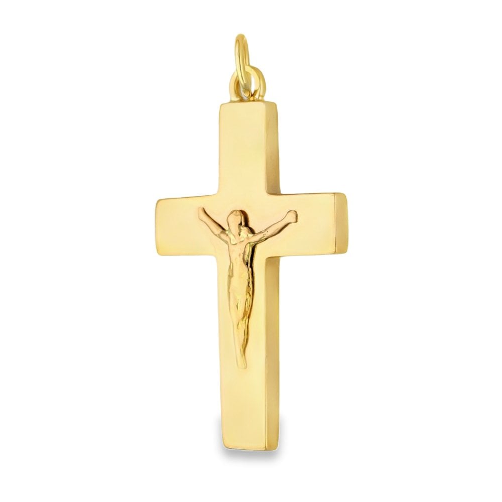 9ct Yellow Gold Crucifix Flat Block Pendant - 26x43x4mm - 12.8g