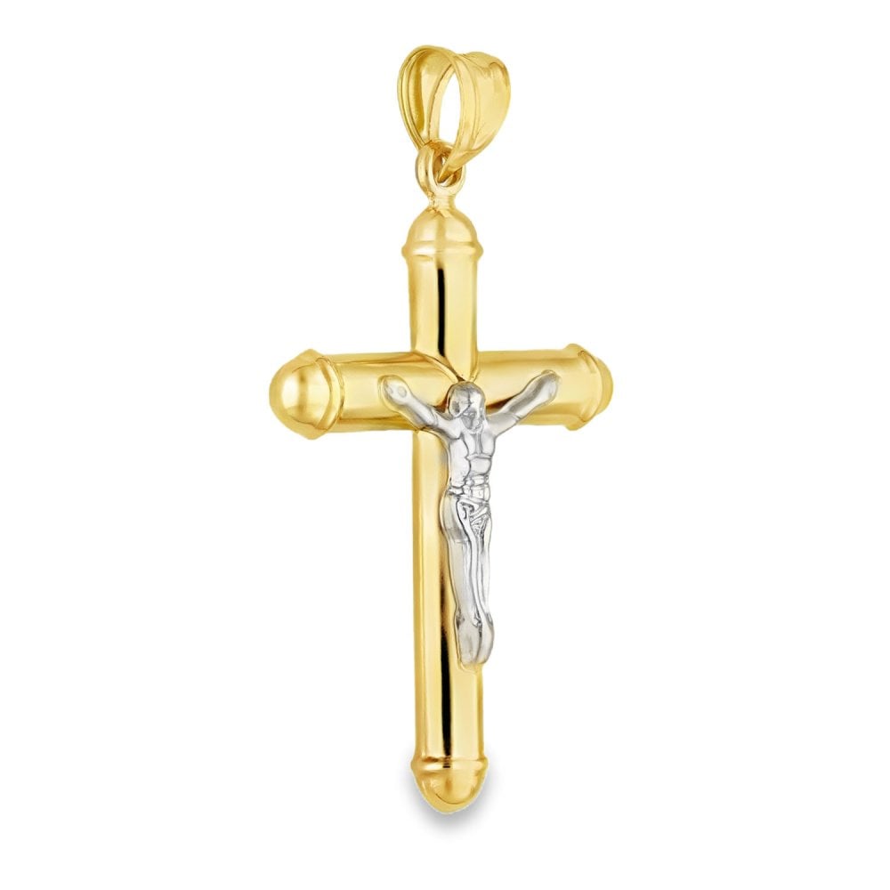 14ct Yellow Gold Crucifix Tube Pendant - 32x47x6mm - 3.0g