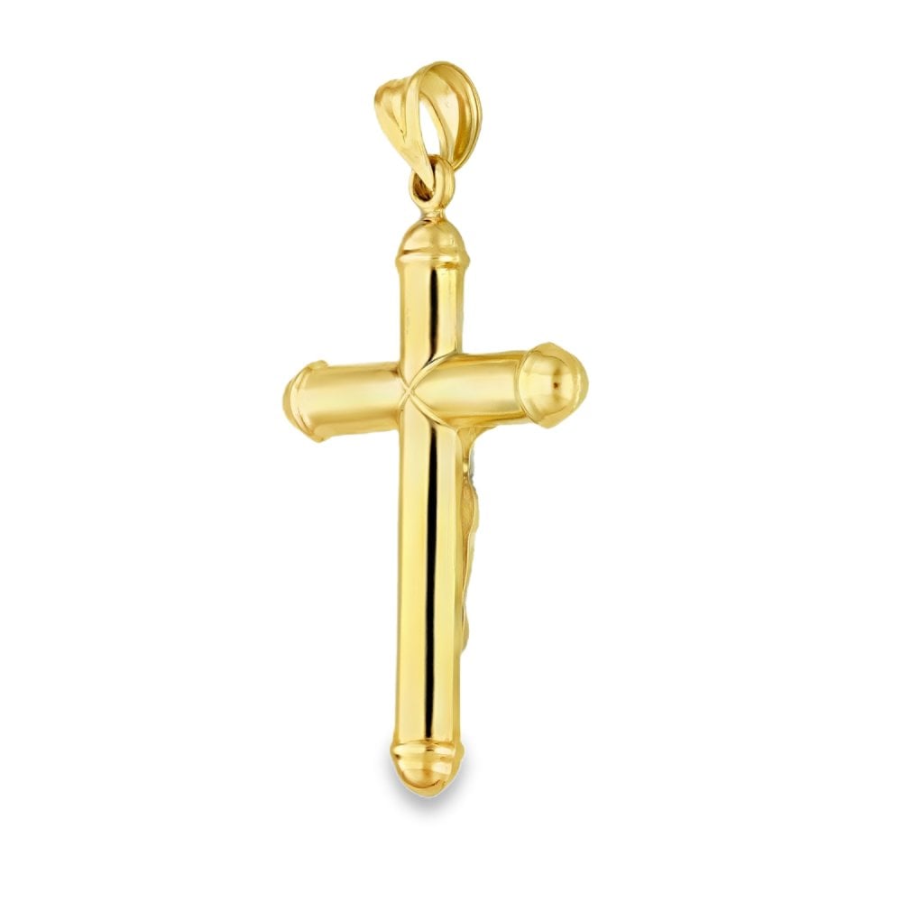 14ct Yellow Gold Crucifix Tube Pendant - 32x47x6mm - 3.0g