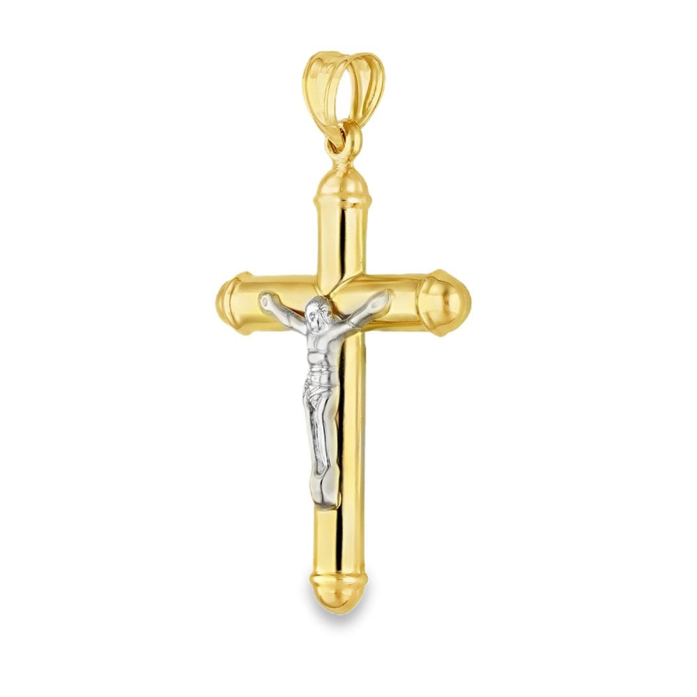 14ct Yellow Gold Crucifix Tube Pendant - 32x47x6mm - 3.0g