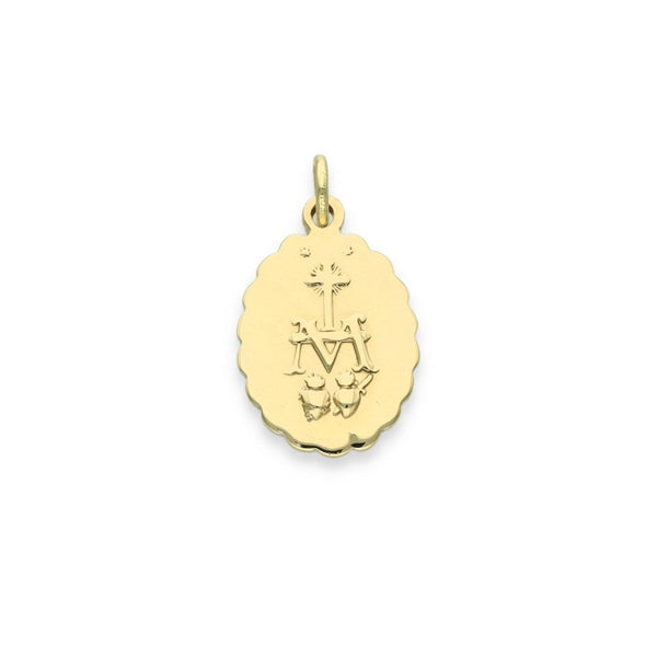 9ct Yellow Gold Oval Miraculous Medal Pendant - 13x19mm - 2.4g