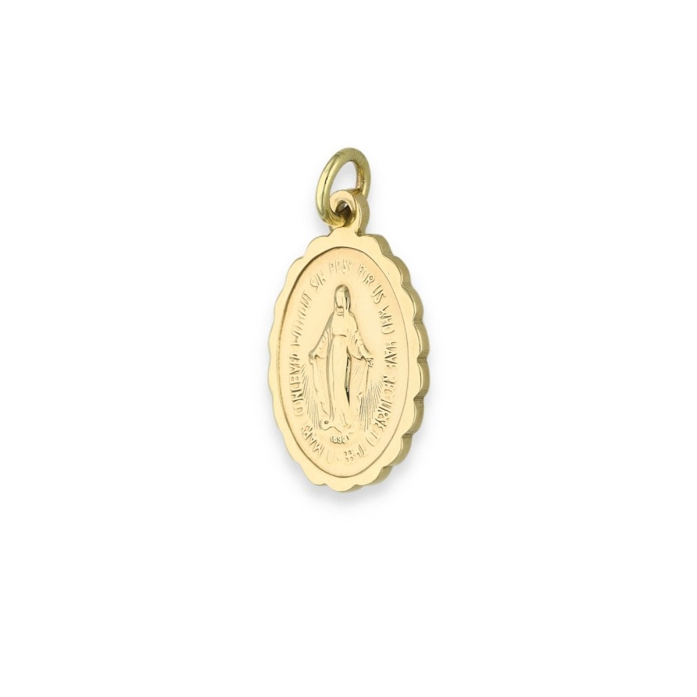 9ct Yellow Gold Oval Miraculous Medal Pendant - 13x19mm - 2.4g