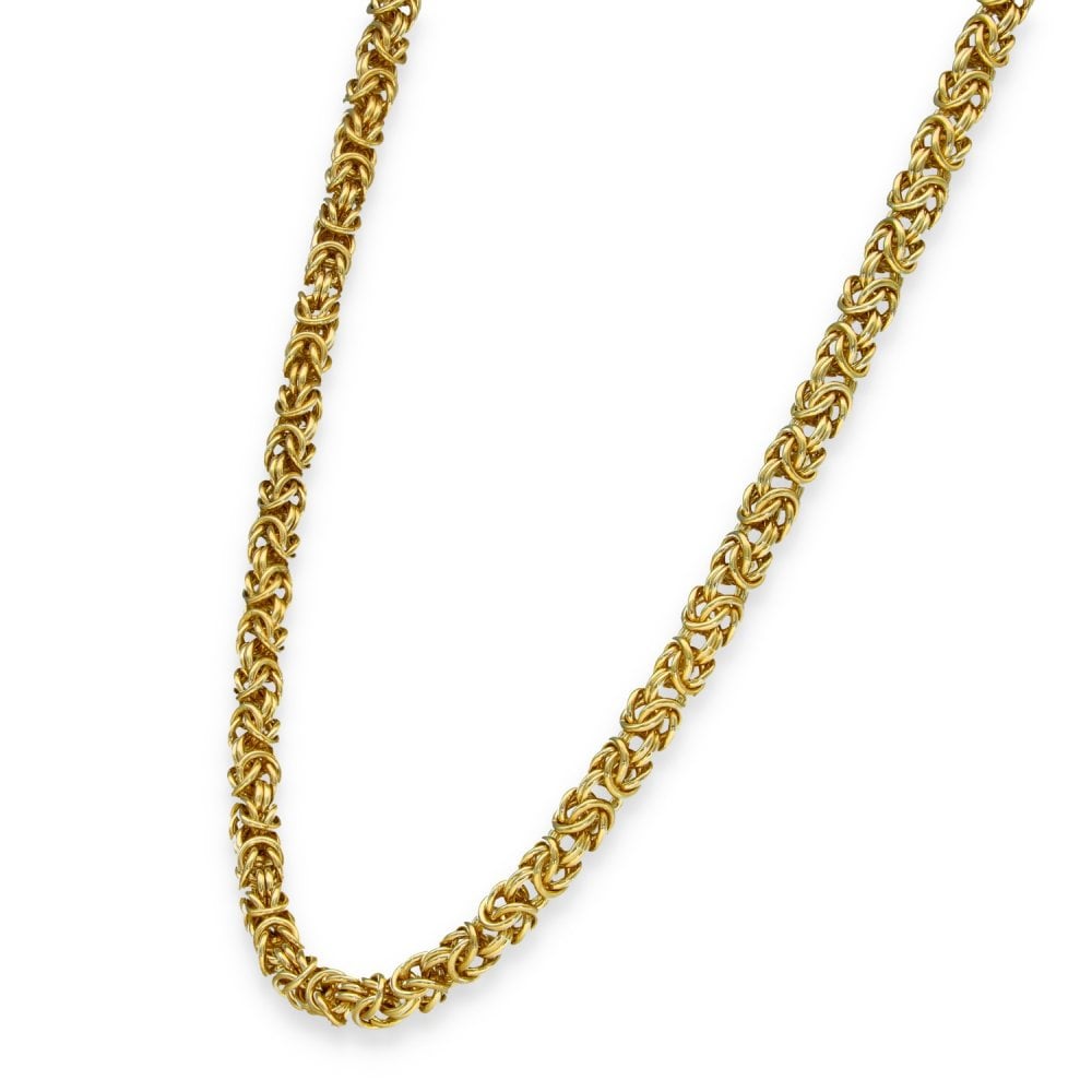 9ct Yellow Gold Heavy Round Byzantine Chain - 24" - 52.4g