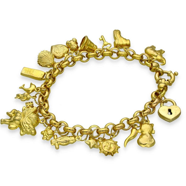 9ct Yellow Gold 19 Charm Bracelet - 7.5" - 17.6g