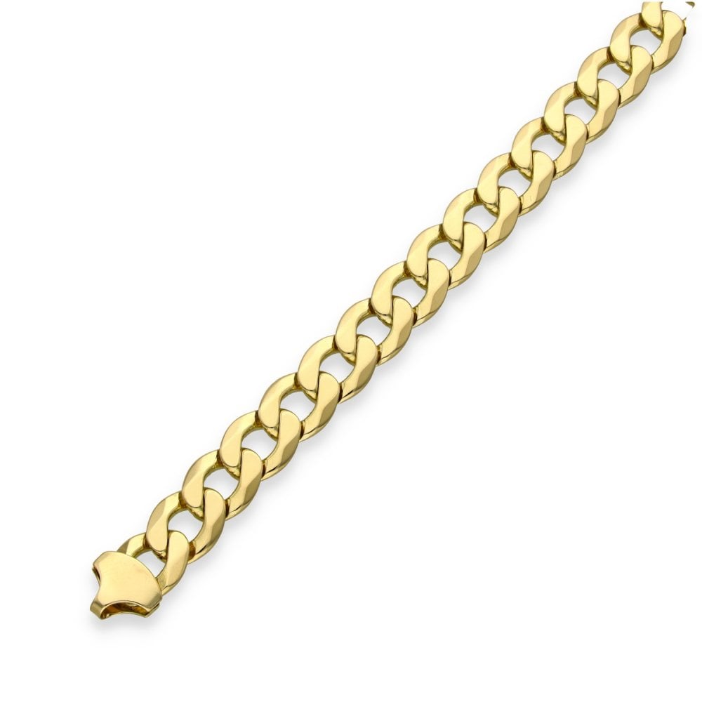 9ct Yellow Gold Heavy Flat Curb Bracelet - 8.5" - 30.5g