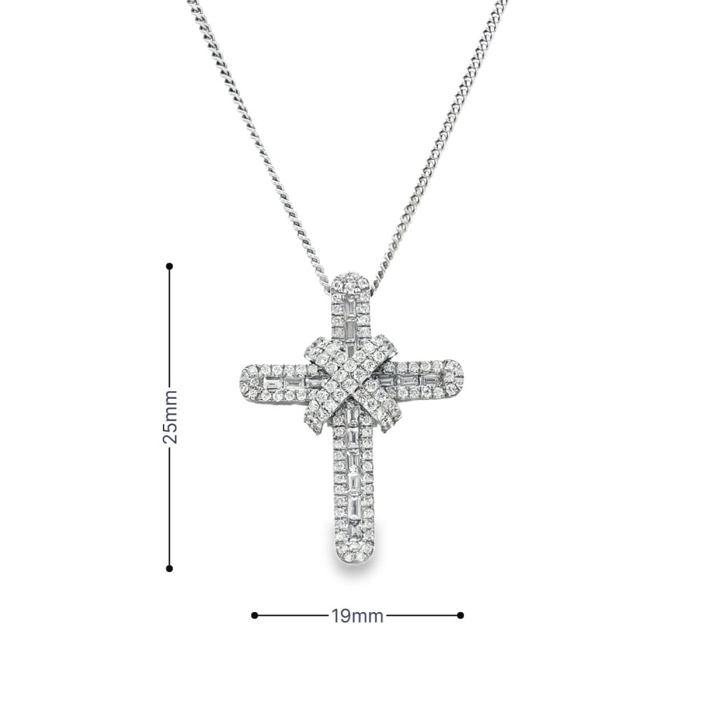 18ct White Gold Diamond Cross Pendant & Necklace - 16" - 1.09ct