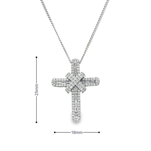 18ct White Gold Diamond Cross Pendant & Necklace - 16" - 1.09ct
