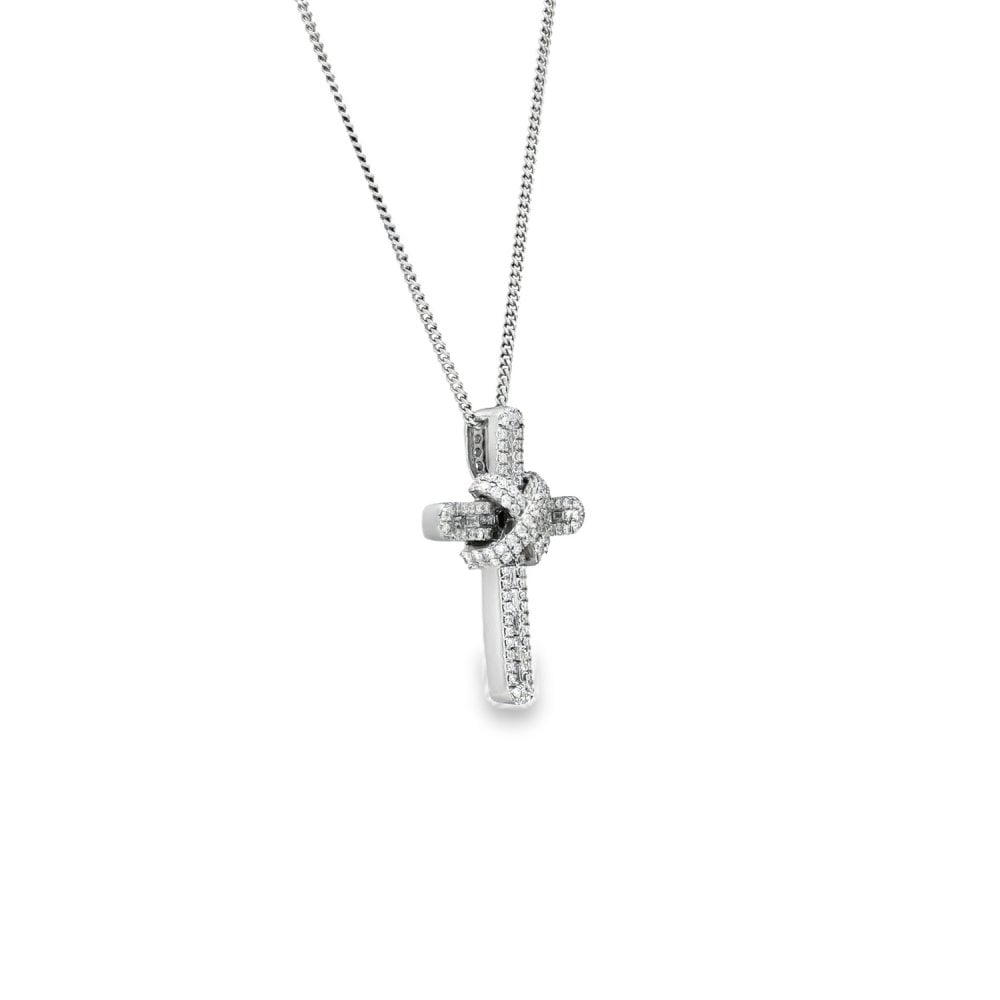 18ct White Gold Diamond Cross Pendant & Necklace - 16" - 1.09ct