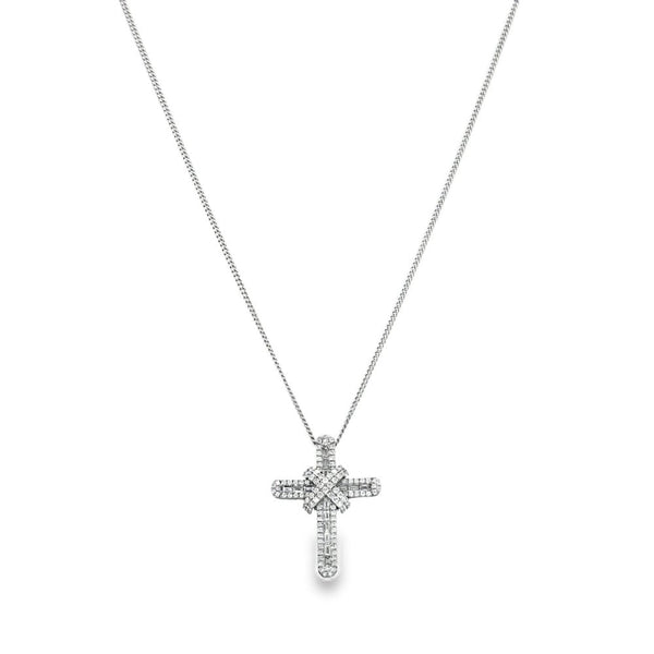 18ct White Gold Diamond Cross Pendant & Necklace - 16" - 1.09ct