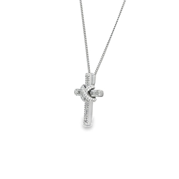 18ct White Gold Diamond Cross Pendant & Necklace - 16" - 1.09ct