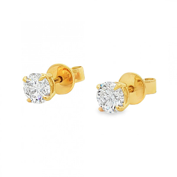 1.06ct Yellow Gold Certified Round Diamond Stud Earrings - VS1/D