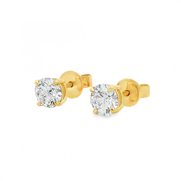 1.44ct Yellow Gold Certified Round Diamond Stud Earrings - VS1/D