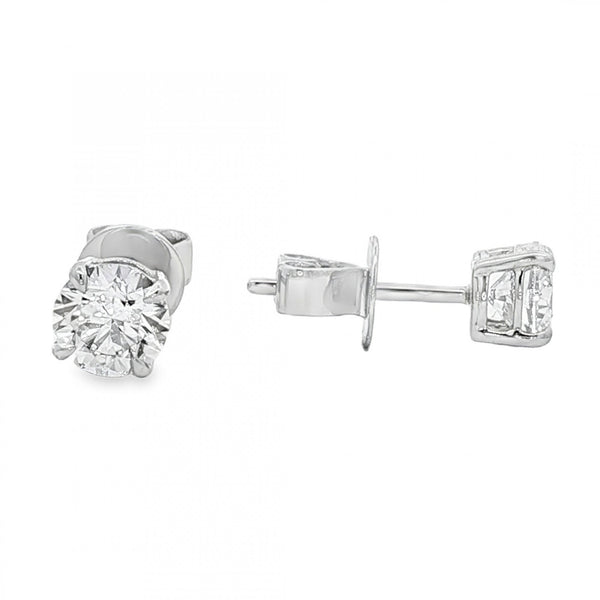 1.24ct White Gold Certified Round Diamond Stud Earrings - VS1/D
