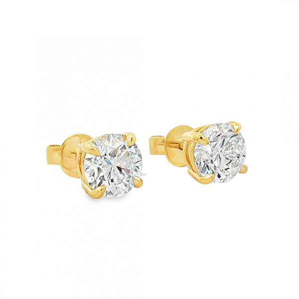 3.03ct Yellow Gold Certified Round Diamond Stud Earrings - VS1/D