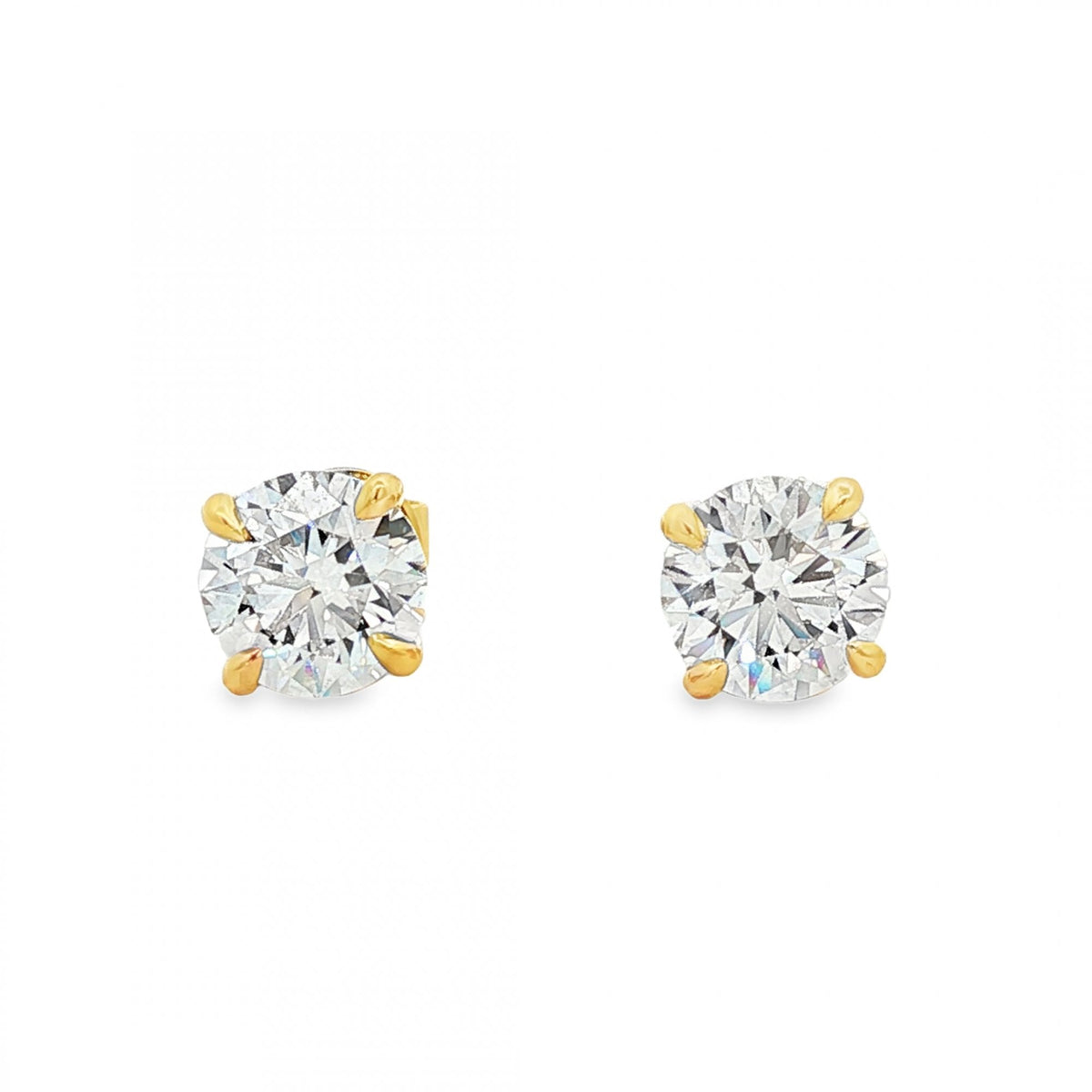 3.03ct Yellow Gold Certified Round Diamond Stud Earrings - VS1/D