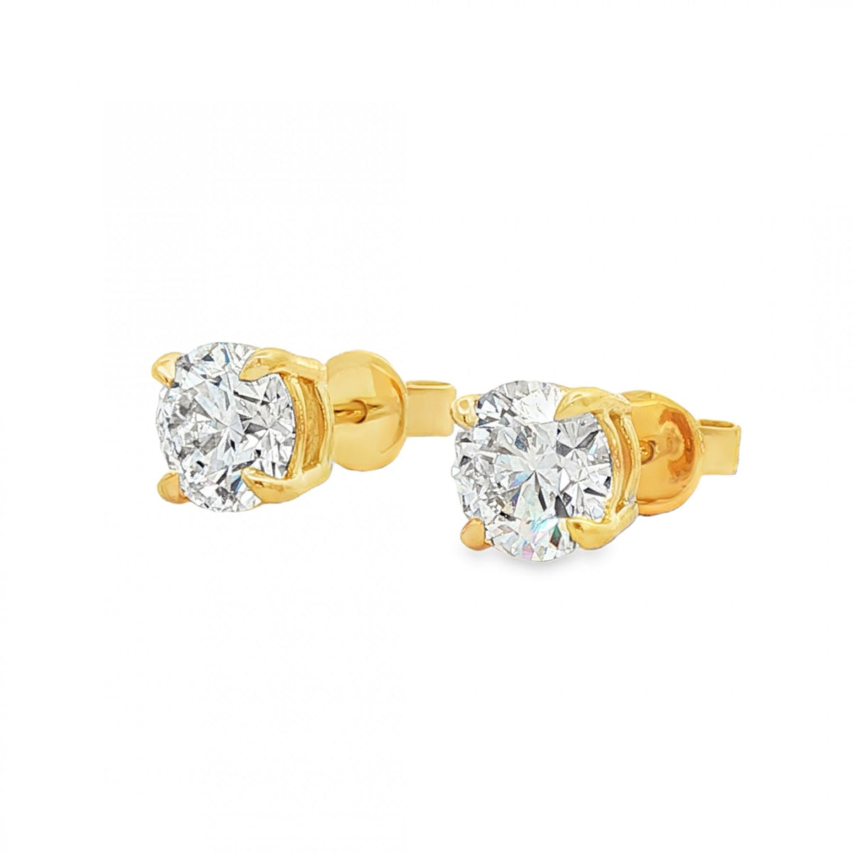 3.03ct Yellow Gold Certified Round Diamond Stud Earrings - VS1/D