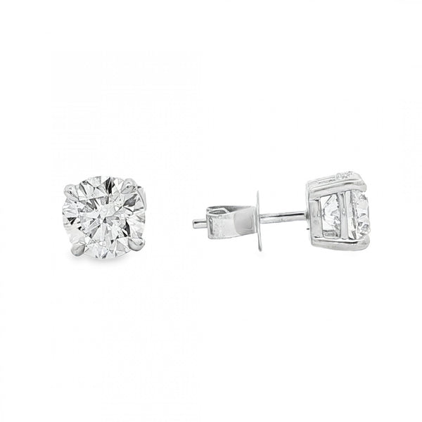 3.02ct White Gold Certified Round Diamond Stud Earrings - VS1/D