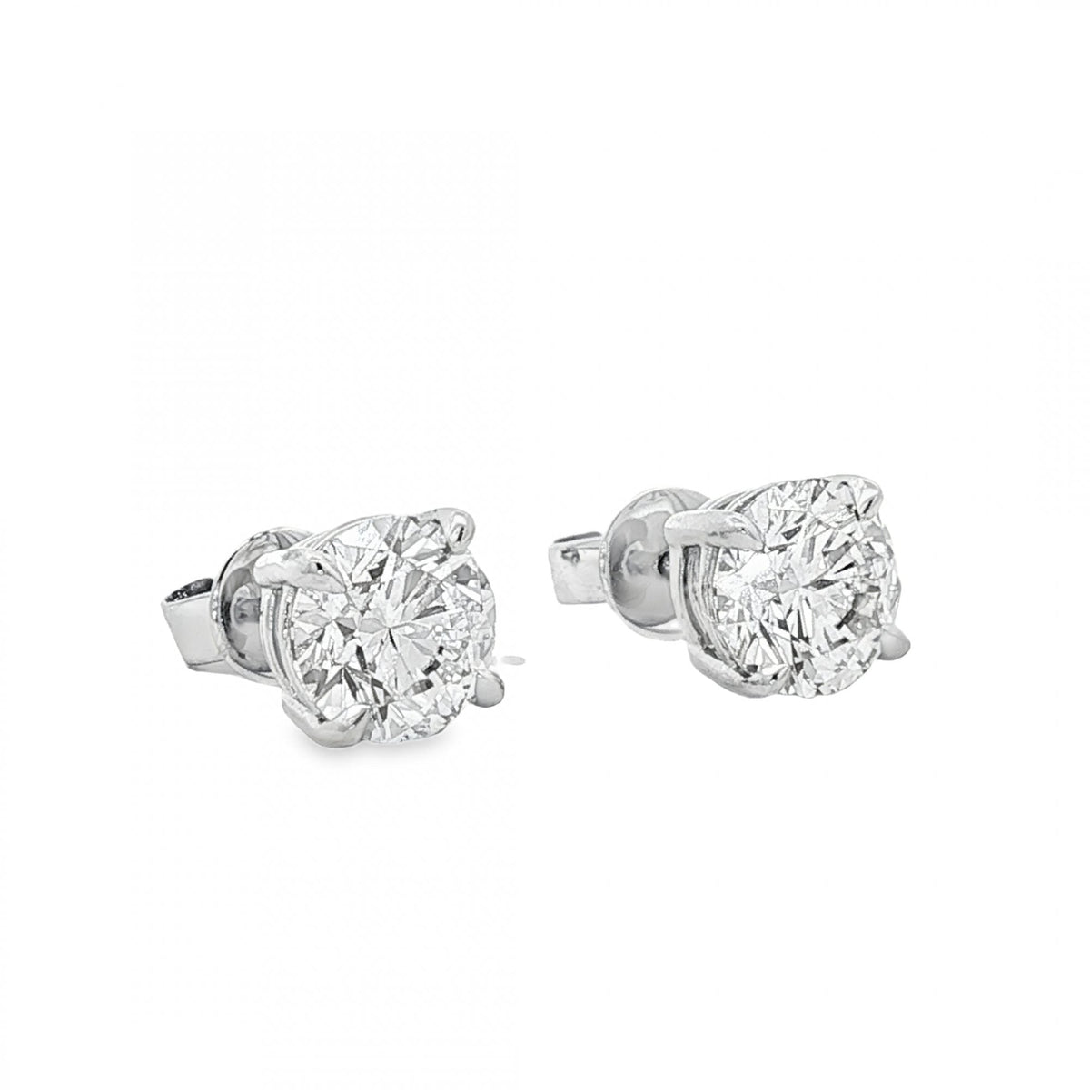 3.02ct White Gold Certified Round Diamond Stud Earrings - VS1/D