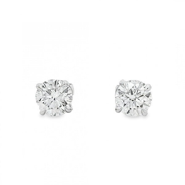 3.02ct White Gold Certified Round Diamond Stud Earrings - VS1/D