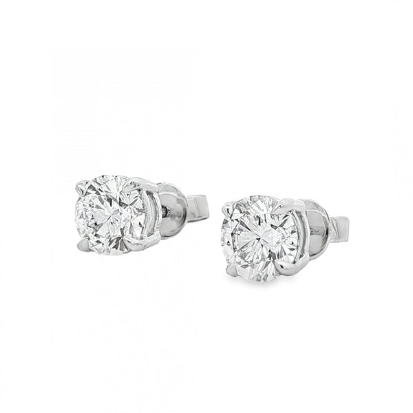3.02ct White Gold Certified Round Diamond Stud Earrings - VS1/D