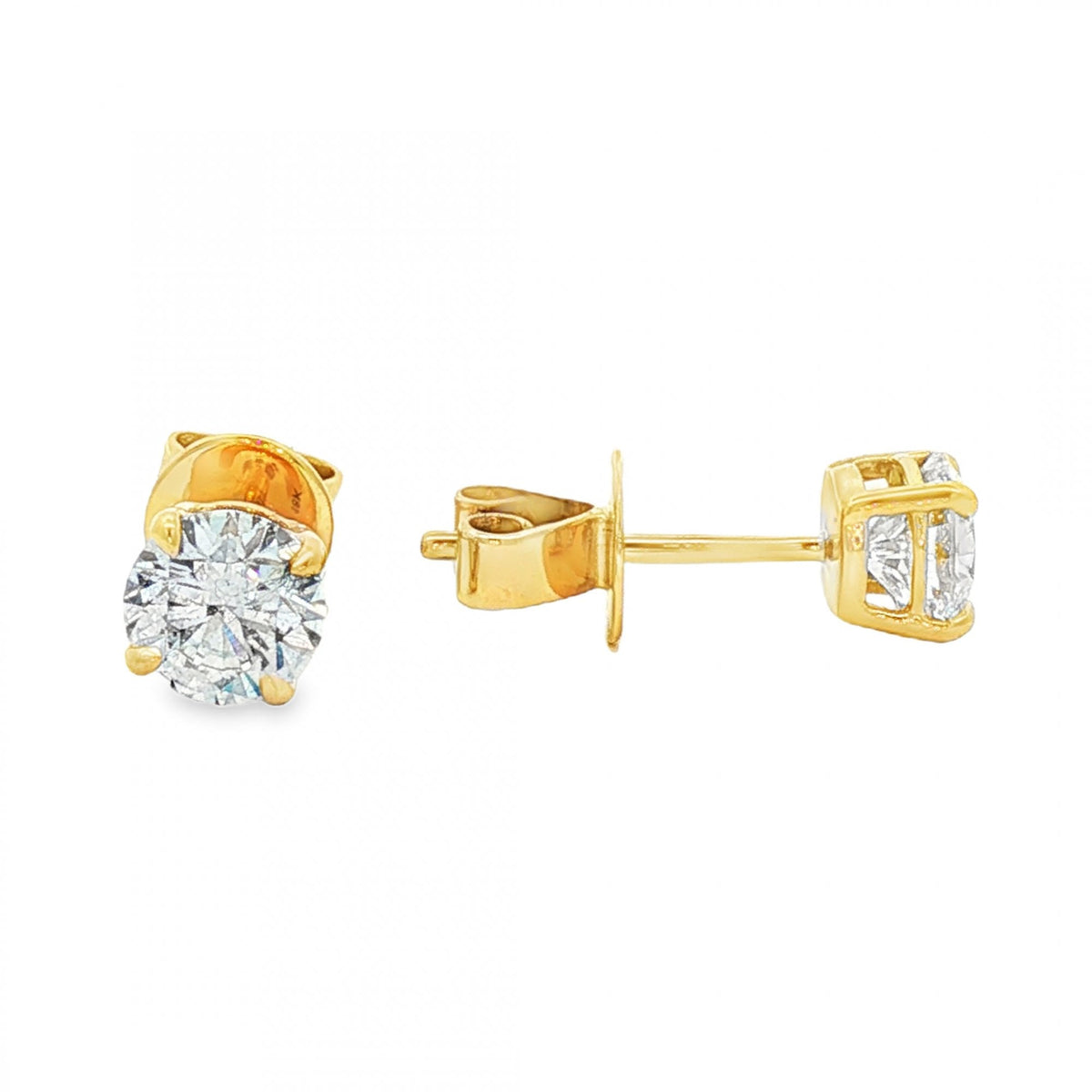 1.26ct Yellow Gold Certified Round Diamond Stud Earrings - VS1/D