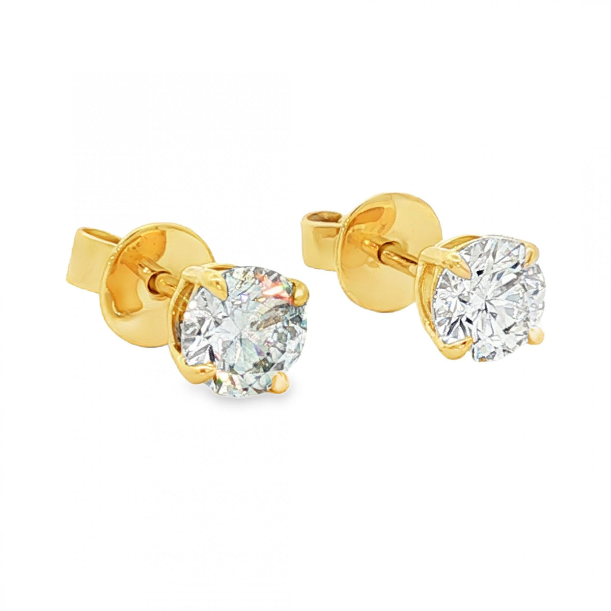 1.26ct Yellow Gold Certified Round Diamond Stud Earrings - VS1/D