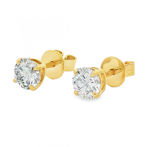 1.26ct Yellow Gold Certified Round Diamond Stud Earrings - VS1/D