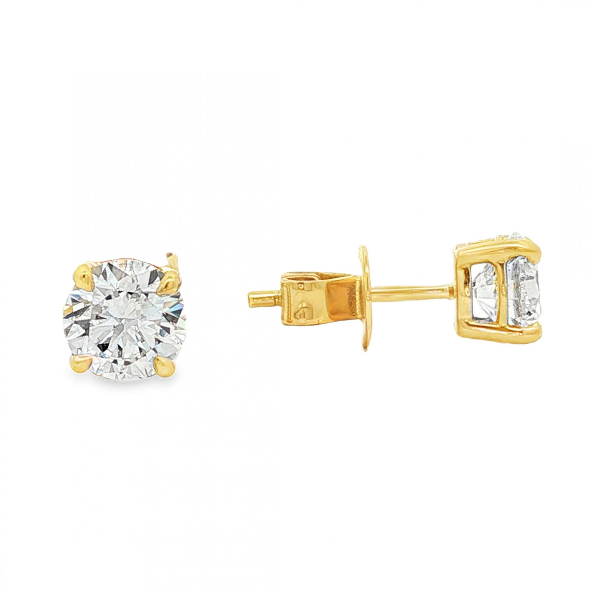 2.08ct Yellow Gold Certified Round Diamond Stud Earrings - VS1/D