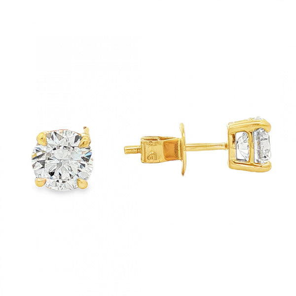 2.08ct Yellow Gold Certified Round Diamond Stud Earrings - VS1/D