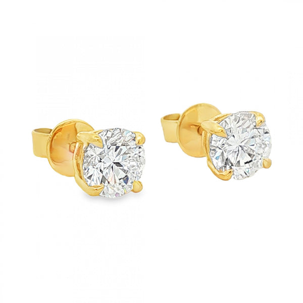 2.08ct Yellow Gold Certified Round Diamond Stud Earrings - VS1/D