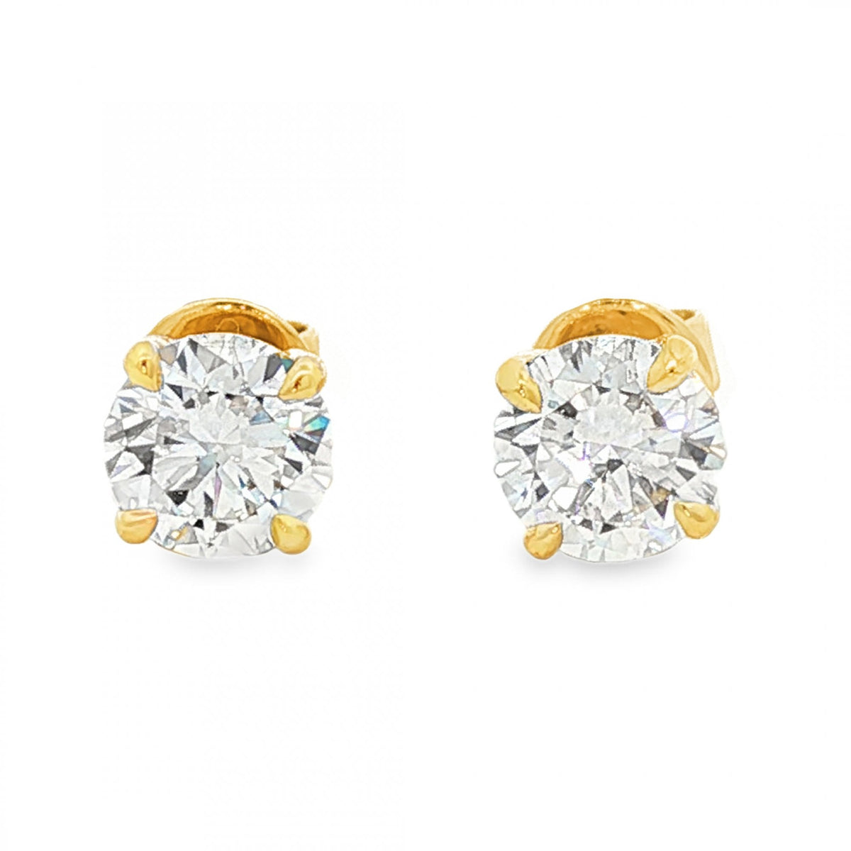 2.08ct Yellow Gold Certified Round Diamond Stud Earrings - VS1/D