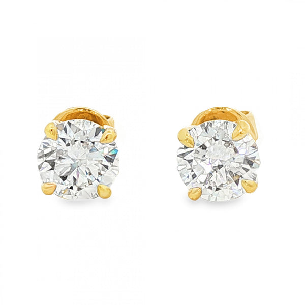 2.08ct Yellow Gold Certified Round Diamond Stud Earrings - VS1/D