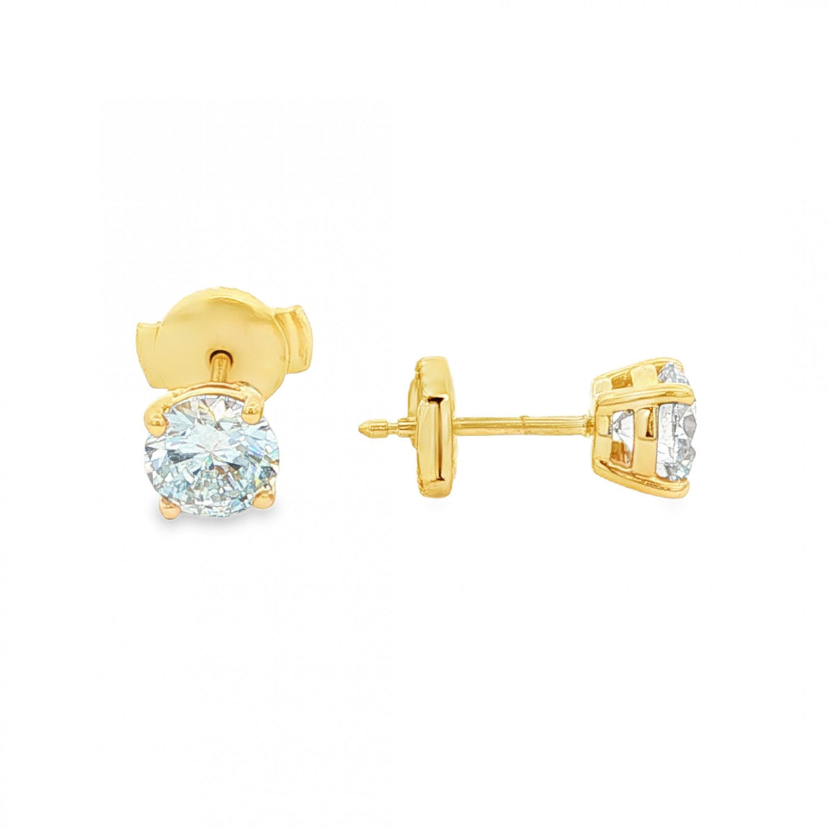 1.40ct Yellow Gold Round-Cut Diamond Stud Earrings - VS2/F