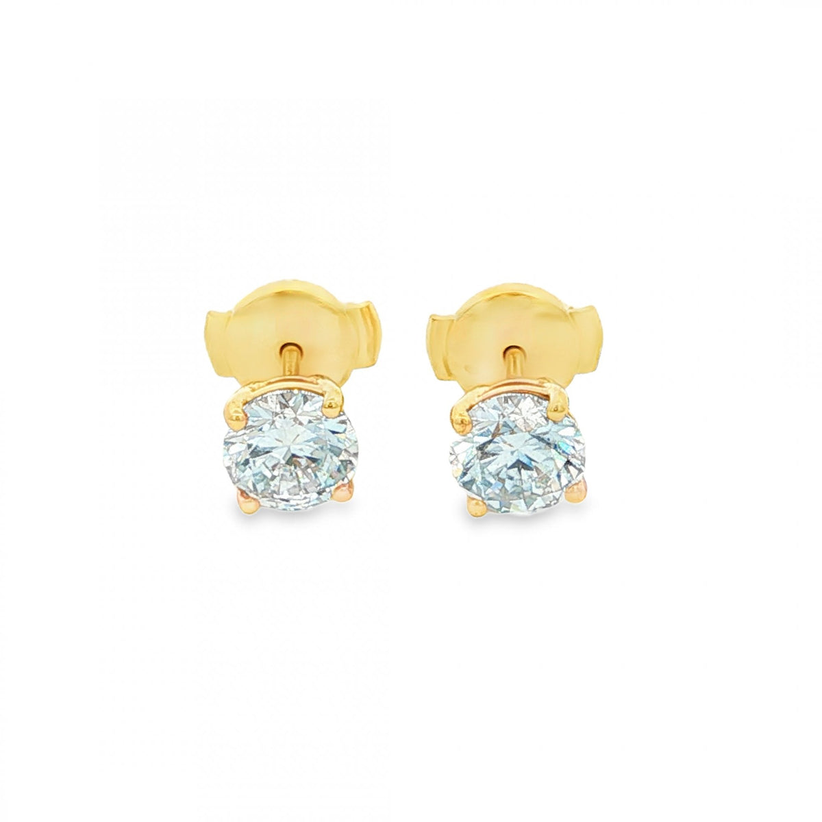 1.40ct Yellow Gold Round-Cut Diamond Stud Earrings - VS2/F