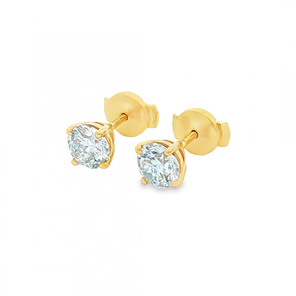 1.40ct Yellow Gold Round-Cut Diamond Stud Earrings - VS2/F