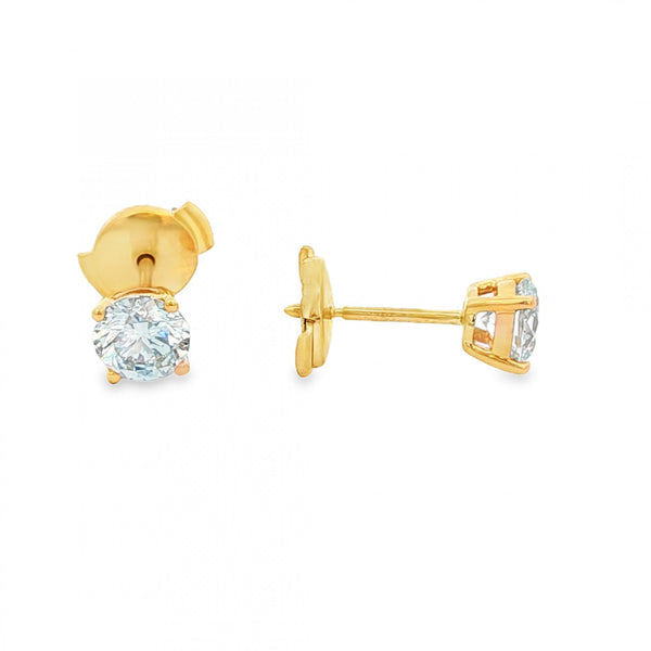 1.00ct Yellow Gold Round-Cut Diamond Stud Earrings - VS2/F
