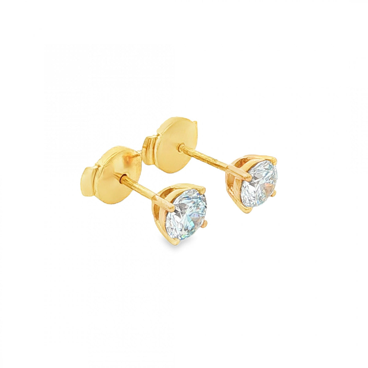 1.00ct Yellow Gold Round-Cut Diamond Stud Earrings - VS2/F