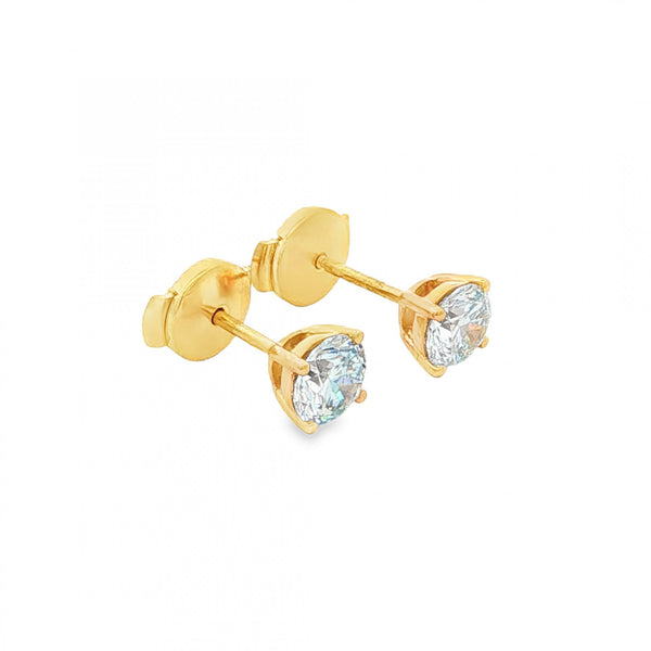 1.00ct Yellow Gold Round-Cut Diamond Stud Earrings - VS2/F