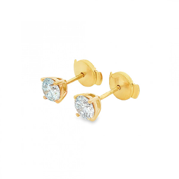 1.00ct Yellow Gold Round-Cut Diamond Stud Earrings - VS2/F