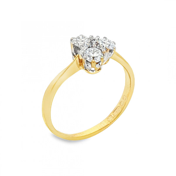 18ct Yellow Gold Diamond Trilogy Ring - Size F - 0.30ct