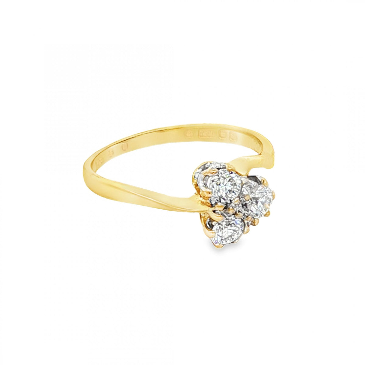 18ct Yellow Gold Diamond Trilogy Ring - Size F - 0.30ct