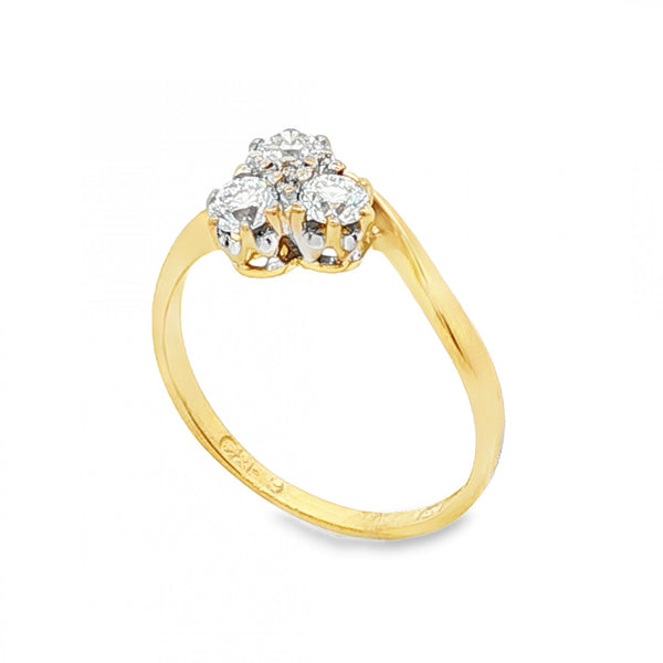 18ct Yellow Gold Diamond Trilogy Ring - Size F - 0.30ct