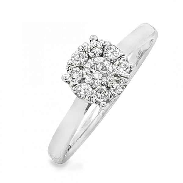 9ct White Gold Diamond Cluster Ring - Size T - 0.50ct